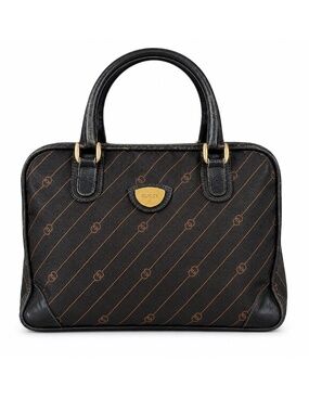 1970s Vintage Gucci Boston Bag | Black & Brown Interlocking GG Satchel RARE